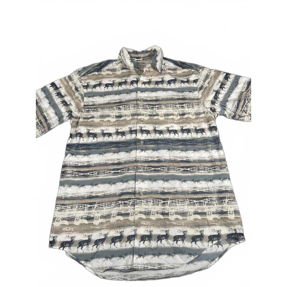 Roundtree & Yorke Deer Print  Western Style Button Down Men's Medium Shirt
